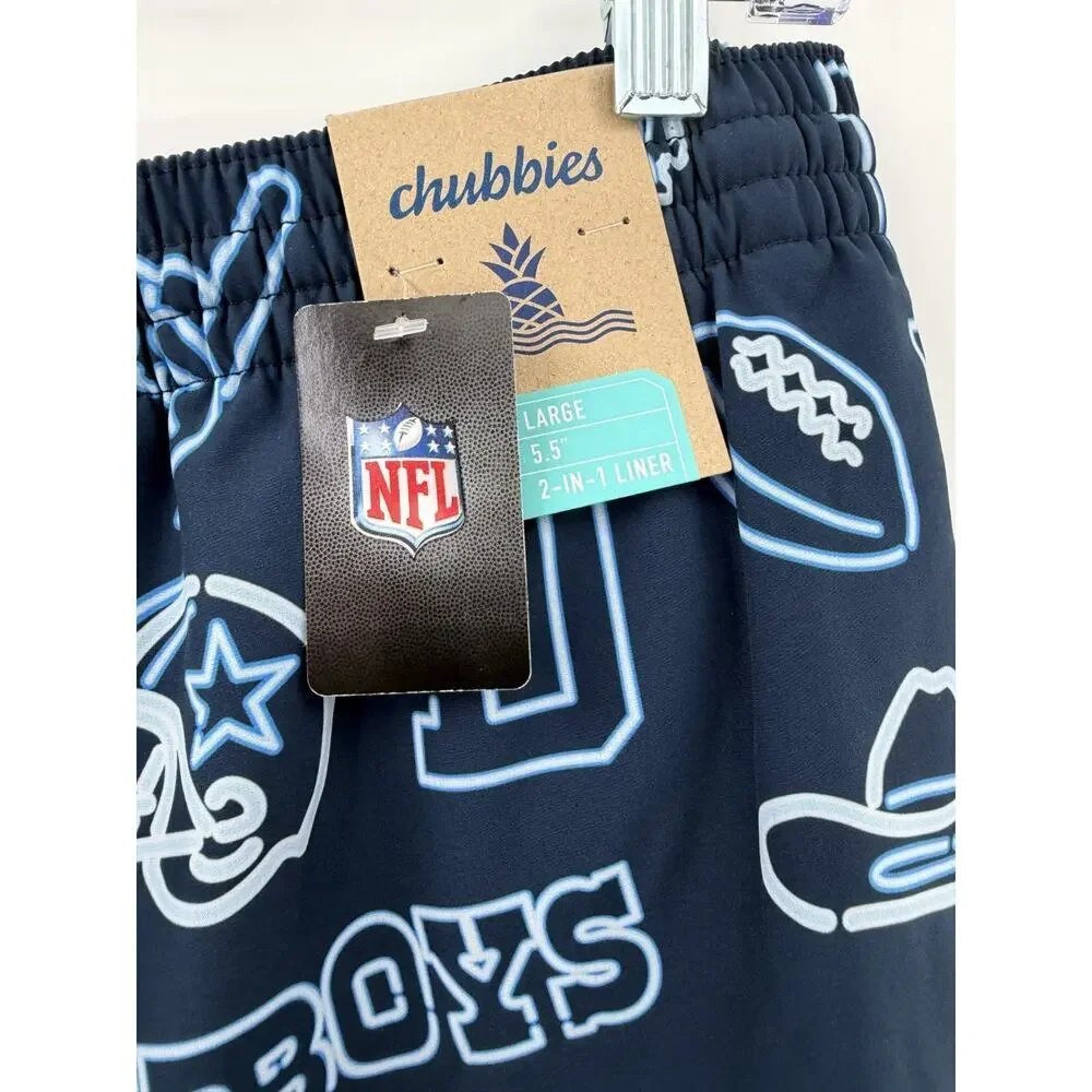 Chubbies Men's Outdoor Navy Blue & White NFL Cowboys Swim Trunks Size Large NWT